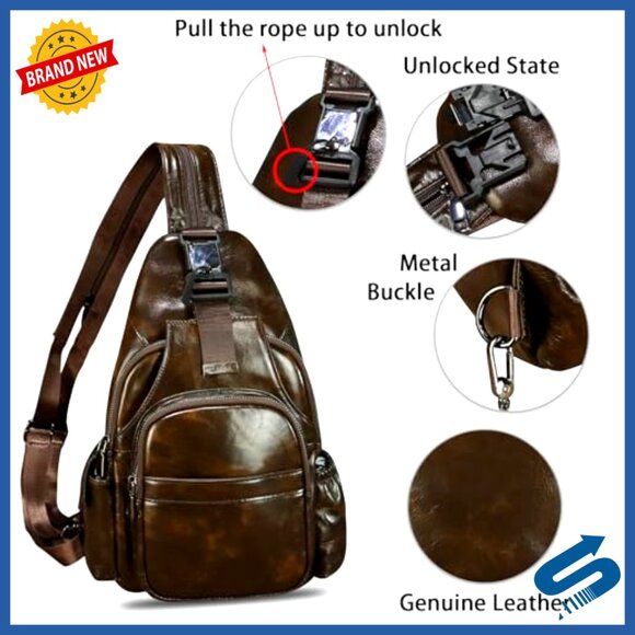 Genuine Leather Sling Backpack Crossbody Bag Large Capacity Unisex main image 7